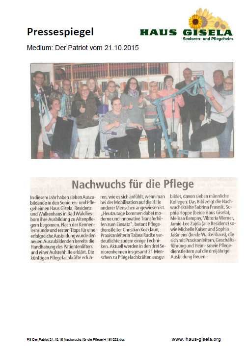 PS DP 21.10.15 Nachwuchs für die Pflege H 151023